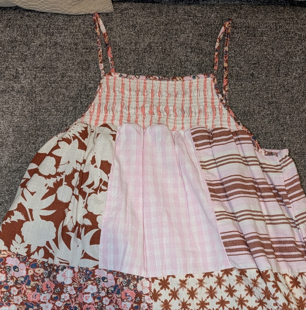 Boho Patchwork Maxi Dress in Pink and Brown